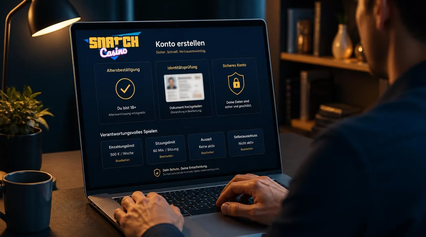 Volljährige Person bestätigt Identität in einem Casino-Konto auf einem Laptop