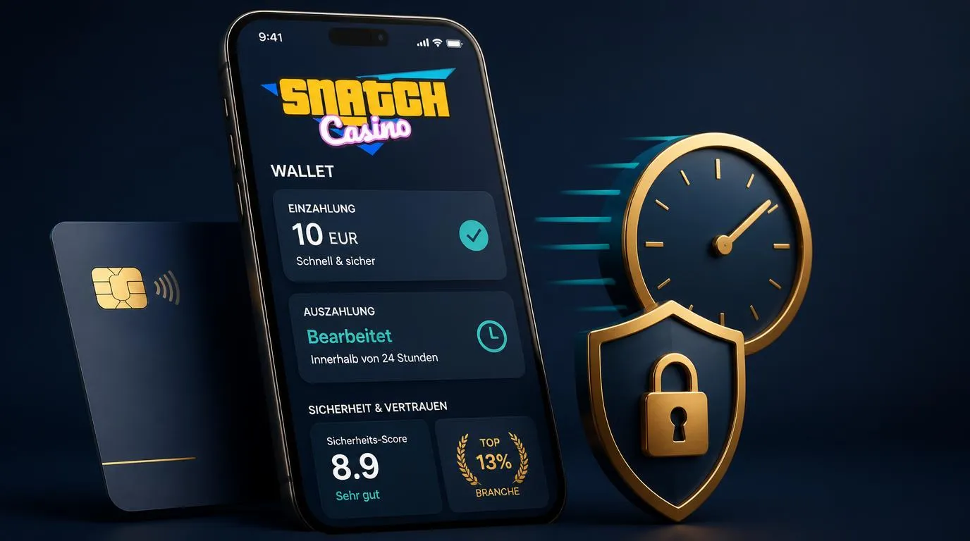 Mobiles Casino-Dashboard mit 10-EUR-Einzahlung, Auszahlungsstatus und Sicherheitsbewertung
